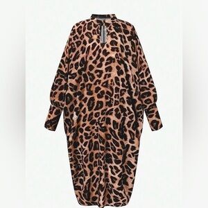 Pre-Loved Leopard Print Long Sleeve Shift Dress - Brown/Black